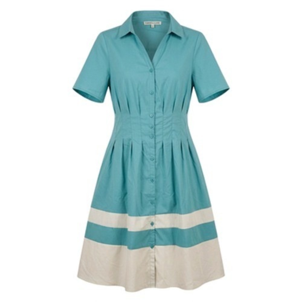 Figueroa & Flower Pinup Girl Dress Women S Blue Striped Shirt Fit & Flare Belt